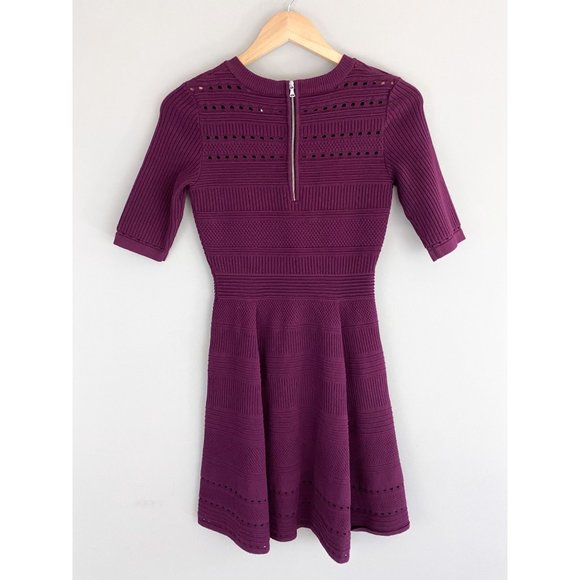 Milly Fit and Flare Knit Short Sleeve Purple Party Dress Small - Picture 3 of 4